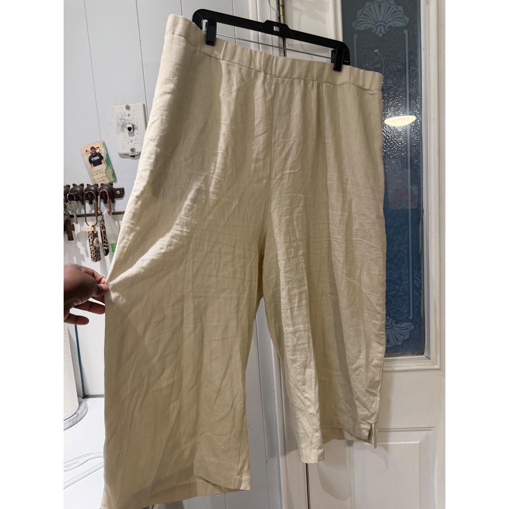 Woman Within Beige Linen Blend Wide Leg Crop Pants Plus 24W Petite 49-1252-3